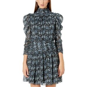 Monique Lhuillier Black and Blue Floral Long Sleeve Dress size 4